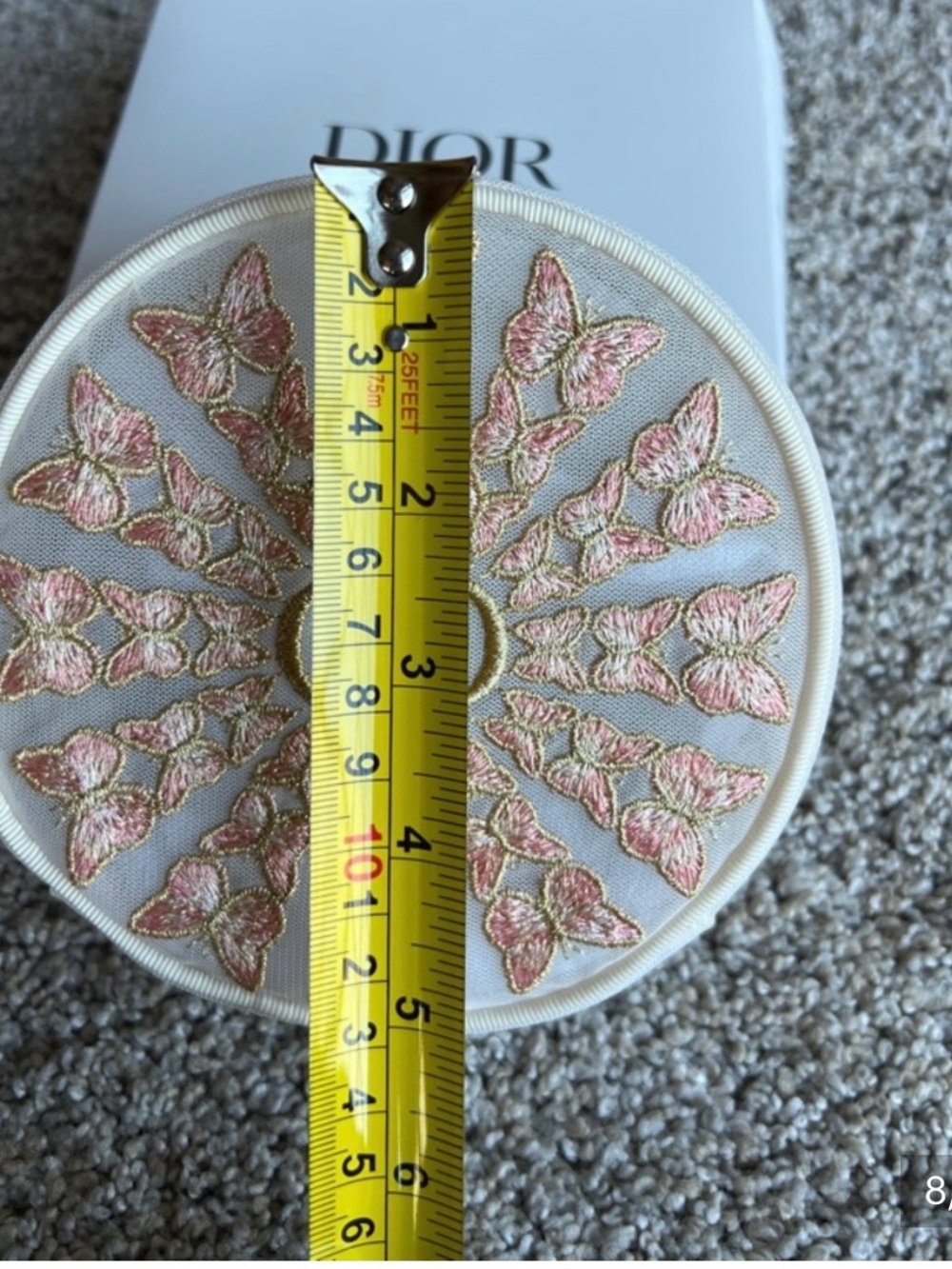 DIOR Embroidered Butterfly Round Pouch in Light Blue and Pink - Picture 9 of 10
